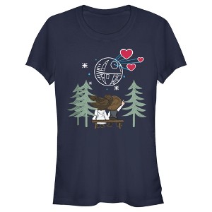Juniors Womens Star Wars Valentine's Day Han and Leia Holding Hands T-Shirt - 1 of 4
