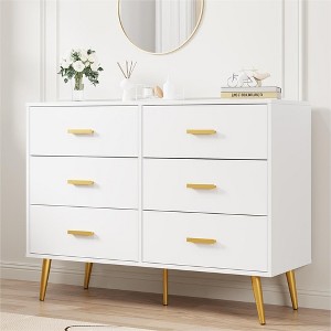 Whizmax 6 Drawer Dresser with Storage Space, Modern Wooden Dresser with Gold Handles and deep Drawers for Bedroom, Living Room and Entryway - 1 of 4