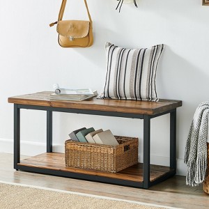 Alaterre Furniture Claremont Rustic Wood Bench with Low Shelf Dark Brown: Steel Frame, Non-Upholstered, 400lb Capacity - 1 of 4
