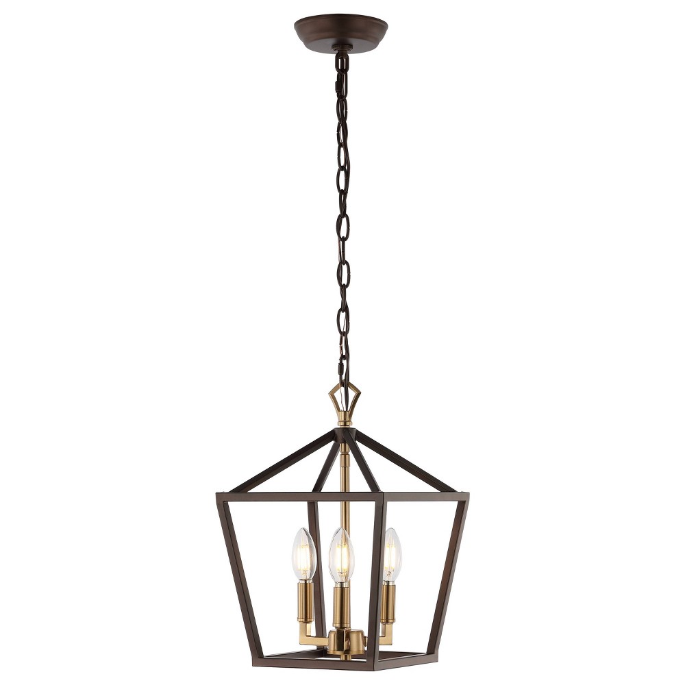 10" 3-Light Ojai Iron Classic Modern Lantern LED Pendant Oil Rubbed Bronze/Brass - JONATHAN Y: ETL Listed, Adjustable Height
