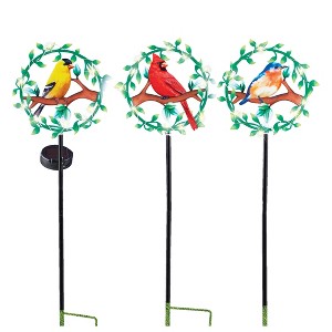 Collections Etc Solar Powered LED Lighted Bird Stakes - Set of 3 - 1 of 2