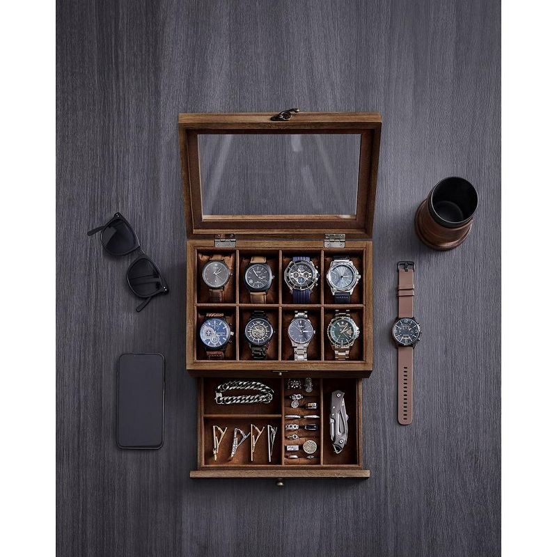 SONGMICS 8-Slot Watch Box 2-Tier Watch Display Case Jewelry Storage Holder for Men Rustic Walnut, 2 of 6