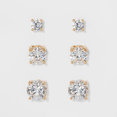 Women's Fashion Trio Crystal Round Stud Earring Set 3pc - A New Day™ Gold :  Target