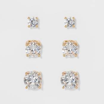 Crystal Round Stud Earring Set 3pc - A New Day™ Gold