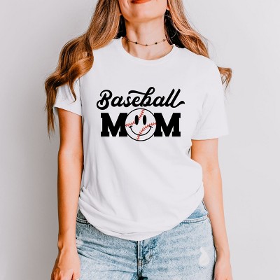 Simply Sage Market Baseball Mom Smiley Face Short Sleeve Tee - XS - White