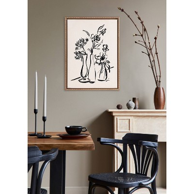 18x24 Gold Beaded Frame Black Floral Sketch Canvas Art