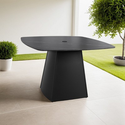 44" Outdoor 4 Seater Dining Table, Modern Patio Table with Square Sintered Stone Top and Aluminum Frame, Ideal for Balcony or Garden – Cuddlewood