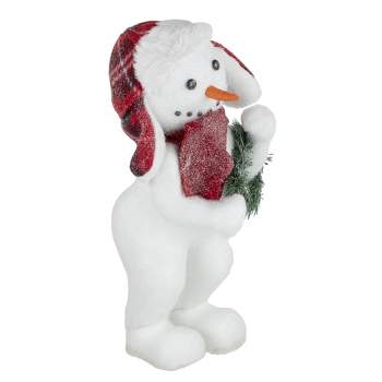 Northlight 16" Standing Frosted Snowman Holding a Christmas Wreath Tabletop Figure
