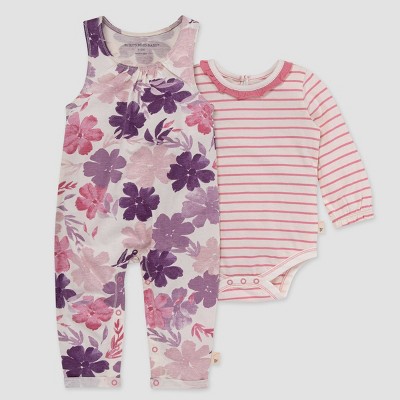 Image of Burt's Bees Baby® Baby Girls' Museum Garden Jumpsuit & Bodysuit Set - Rose Pink 0-3M
