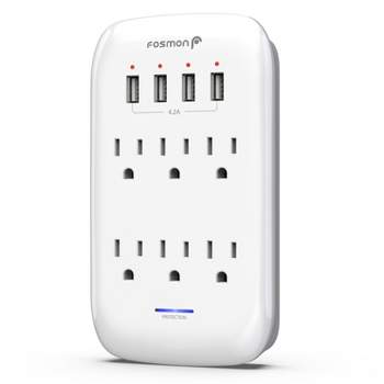 Fosmon [ETL Listed] 6-Outlet Plug Extender Wall Mount Surge Protector (1,225J) with 4-Port USB - White