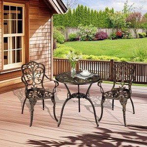 3-Piece Outdoor Cast Aluminum Bistro Set with Table & 2 Chairs, Umbrella Hole Included, for Yard, Garden, Balcony & Poolside - 1 of 4