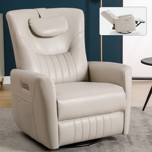 GDFStudio Lucien Modern Faux Leather Upholstered Swivel and Adjustable Angle Power Recliner Chair With Pillow - 1 of 4