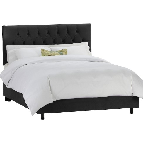 Twin Edwardian Tufted Upholstered Bed, Black Upholstered Headboard And Frame