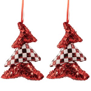 Northlight Sequined and Checkered Tree Christmas Ornaments - 5" - Red - Set of 2 - 1 of 4