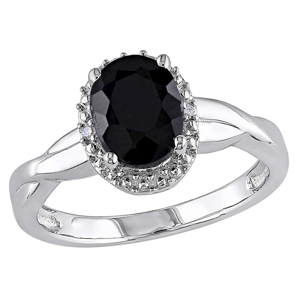 Photos - Ring 1 3/5 CT. T.W. Oval Black Sapphire and 0.01 CT. T.W. Diamond  Silver - I3 - 6 - Black