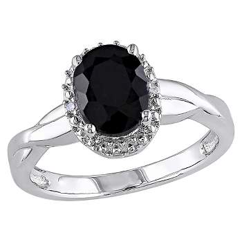 1 3/5 CT. T.W. Oval Black Sapphire and 0.01 CT. T.W. Diamond Ring Silver (I3)
