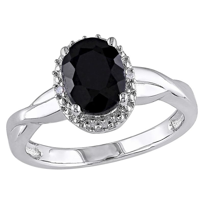 1 3/5 CT. T.W. Oval Black Sapphire and 0.01 CT. T.W. Diamond Ring Silver (I3), 1 of 7