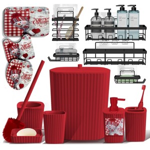 Hearth & Harbor Red Bathroom Set, Christmas Bathroom Sets, 6PC Bathroom Accessories Set, XMAS Bathroom Décor with Toilet Trash Can & Soap Dispenser - 1 of 4