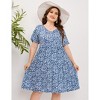 Women's Plus Size V Neck Short Sleeve A Line Ruffle Hem Babydoll Flowy Dress - 3 of 4