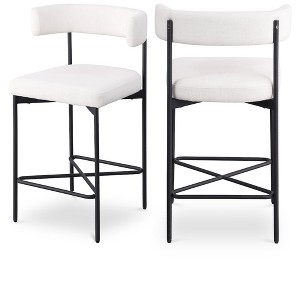 Meridian Furniture,Rivage Cream Durable Linen Textured Fabric Stool, Set of 2 - 1 of 4