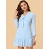 Allegra K Women’s Ruffle Hem Bow Tie V Neck Long Sleeve Swiss Dots Mini Dress - 3 of 4