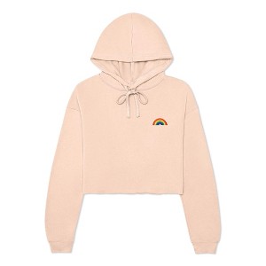 Dalix Rainbow Embroidered Fleece Cropped Hoodie Cold Fall Winter Women - 1 of 4