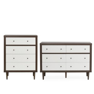 Christopher Knight Home 2pc Nystrom Double Dresser and 4 Drawer Dresser Bedroom Set Walnut/White - 1 of 4