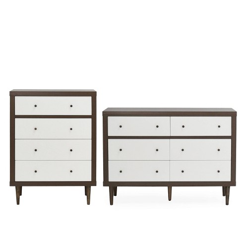 Christopher Knight Home 2pc Nystrom Double Dresser and 4 Drawer Dresser Bedroom Set Walnut/White - image 1 of 4