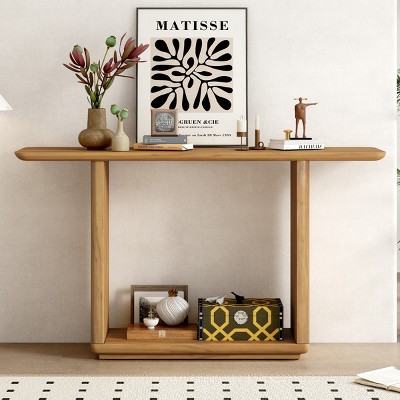 FURNIinspire Console Tables Living Room Console Table Display Table with Curved Corners, Narrow Console Table Side Table, Brown, 16.1"*59.8"*34.2"