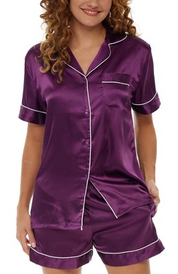 Adr Women's Classic Satin Pajamas Set With Pockets, Short Sleeve Pjs Deep Purple  Large : Target