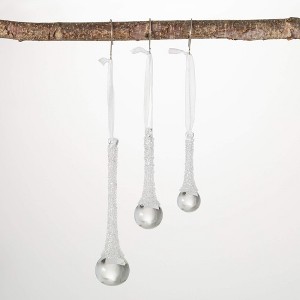 5.75"H  4"H and 3"H Sullivans Icy Glass Drop Ornament - Set of 3  Clear Christmas Ornaments - 1 of 2