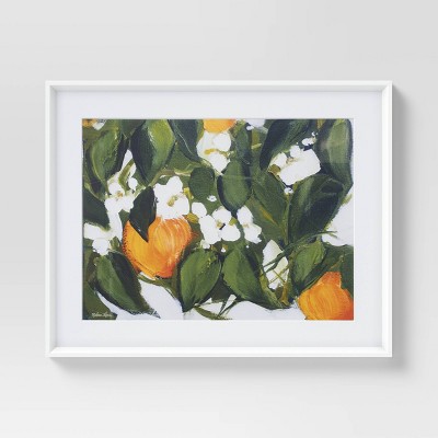 30" x 24" Floral Framed Wall Art White/Orange - Opalhouse™