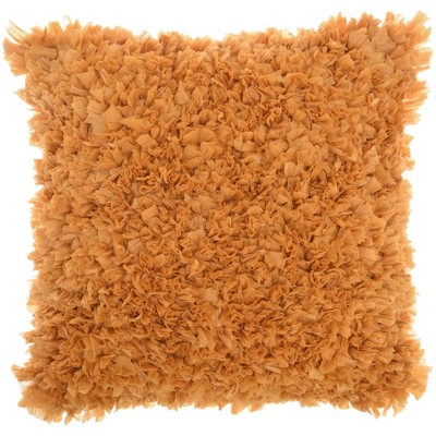 17"x17" Shag Chindi Short Cut Square Throw Pillow Mustard - Mina Victory