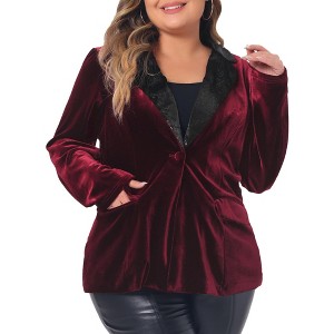 Agnes Orinda Women's Plus Size Velvet Evening Sparkle Party Formal Suit Blazers - 1 of 4