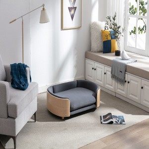 SEVOBAL Pet Beds Modern Elevated Dog Sofa with Solid Wood Legs and Bent Wood Back for Living Room or Bedroom, Gray, 39.4"*27.6"*9.8" - 1 of 4
