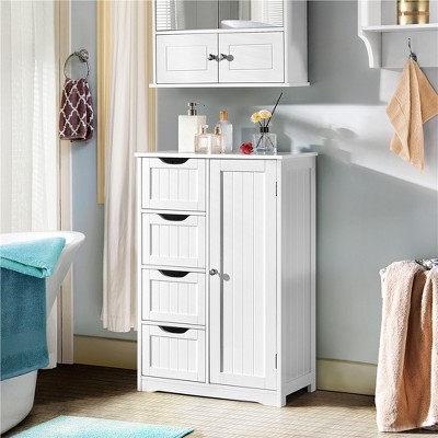 White MDF Bathroom Cabinet with Adjustable Shelving and Drawers