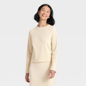 Women's Long Sleeve Brushed Ribbed Boxy T-Shirt - A New Day™ - 1 of 4
