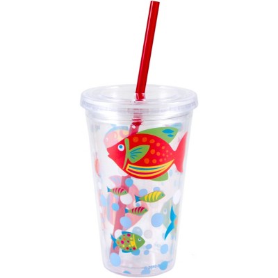 Boston Warehouse Go Fish Travel Cup with Straw, 16 Ounce