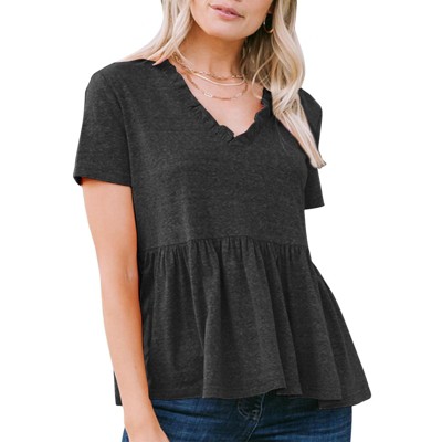 EXLURA Women's Summer Short Sleeve Peplum Babydoll Tops Cute V Neck T Shirts