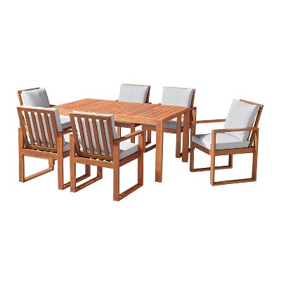 Weston 7pc Eucalyptus Wood Outdoor Dining Set: Weather-Resistant, High Back Chairs - Alaterre Furniture