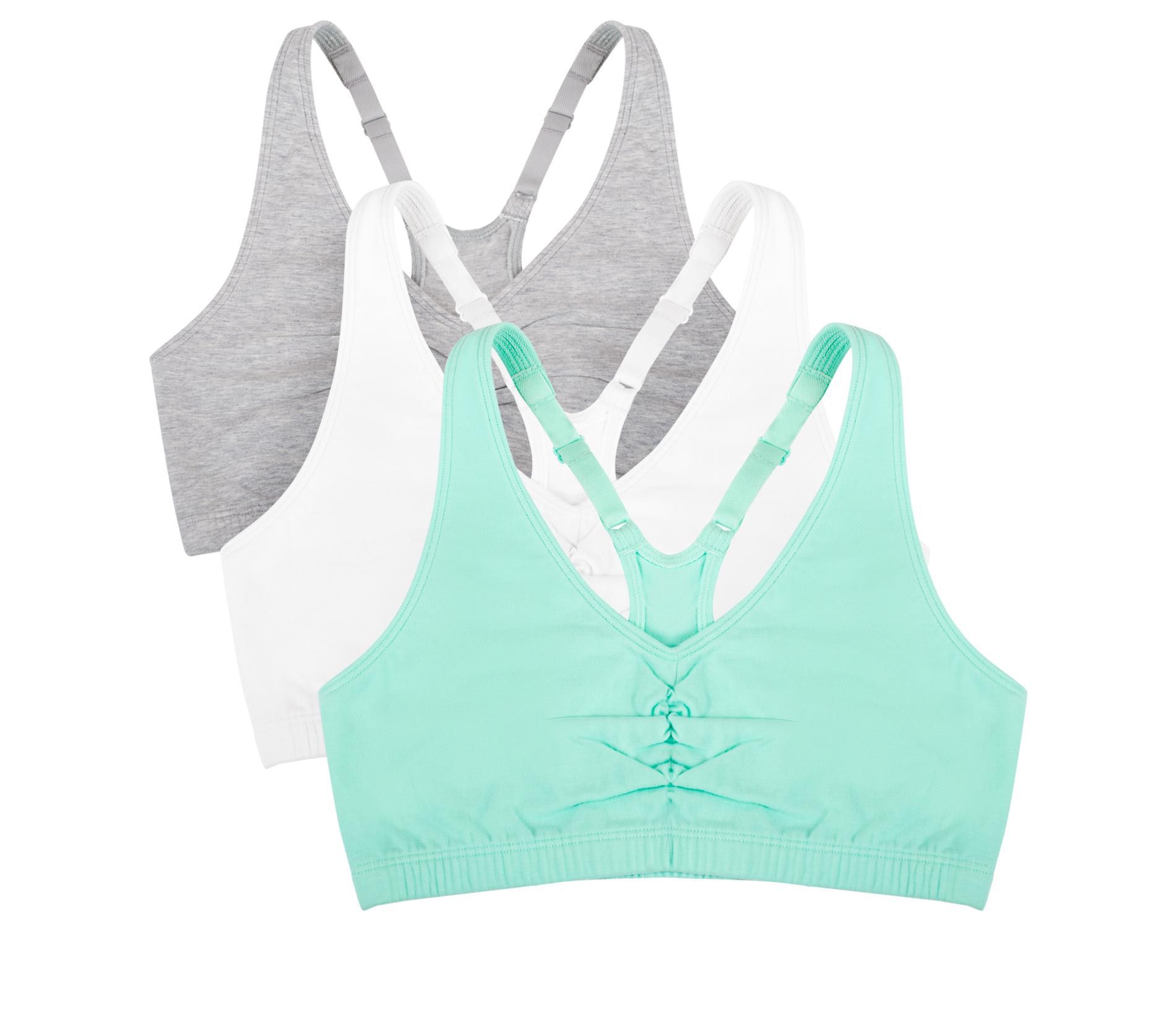 Fruit of the Loom Women's Plus Shirred Front Racerback Sports Bra 3-Pack Mint Chip/White/Grey Heather 48