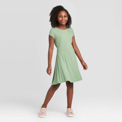 girls green skater dress