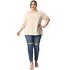 Agnes Orinda Women's Plus Size Contrast Panel Dots Lace Summer Short Sleeve Blouses - 3 of 4