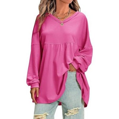 EXLURA EXLURA Womens Spring Long Sleeve Shirts V Neck Casual Maternity Tops Loose Babydoll Pullover Dressy Tunic Blouse Outfits 2025 Apricot