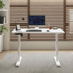 MAYEERTY Double Beam Single Motor 55" Electric Standing Desk Height Adjustable Desk for Home and Office Desk Frame with Sliced Board White - 1 of 4