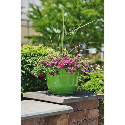 Bright Green 15" Glazed Brushed Plastic Planter