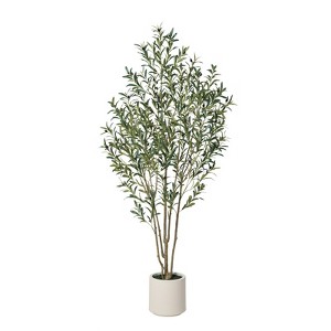 Dr.Planzen Artificial Olive Tree 5FT-7FT Tall - Realistic Tree with Potted White Planter, UV Resistant Leaves, Adjustable Branches for Home Decor - 1 of 4