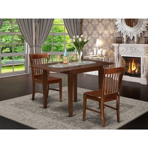 HomeStock 3Pc Dining Set Features a Wood Table and 2 Wooden Dining Chairs with Seat and Slat back, Mahogany Finish - 1 of 3