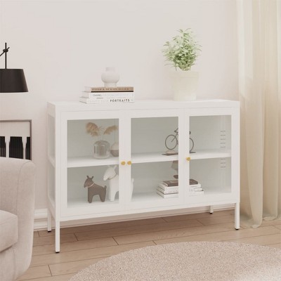 vidaXL Sideboard White 41.3 in.x13.8 in.x27.6 in. Steel and Glass