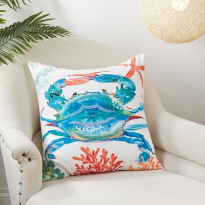 Whimsical Crab Design Cotton Throw Pillow Cover, Multi, 20"